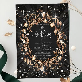 Chic Black Ornate Golden Löv Bröllop Inbjudningar