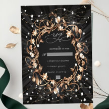 Chic Black Ornate Golden Löv Bröllop