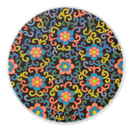 Chic Black Pattern with Colorful Floral  Knopp