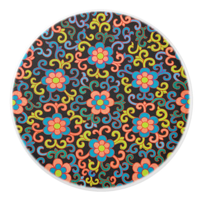 Chic Black Pattern with Colorful Floral  Knopp (Framsidan)