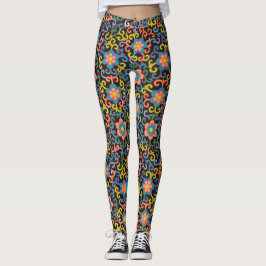 Chic Black Pattern with Colorful Floral  Leggings