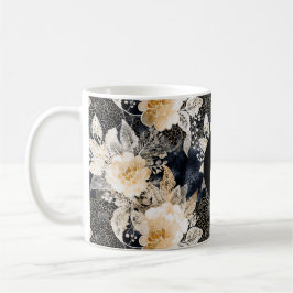 Chic Black Peach White Blommigt Leopard Animal Kaffemugg