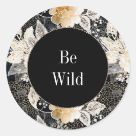 Chic Black Peach White Blommigt Leopard Animal Runt Klistermärke