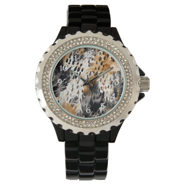 Chic Black Peach White Leopard Animal Skriv ut Armbandsur (Framsida)