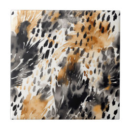 Chic Black Peach White Leopard Animal Skriv ut Kakelplatta