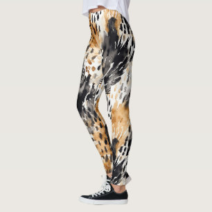 Chic Black Peach White Leopard Animal Skriv ut Leggings