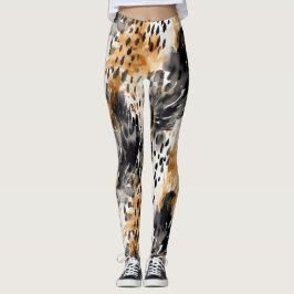 Chic Black Peach White Leopard Animal Skriv ut Leggings