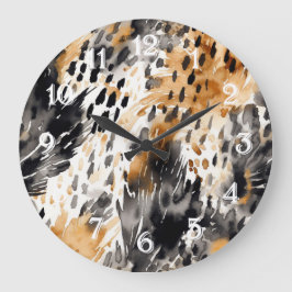 Chic Black Peach White Leopard Animal Skriv ut Stor Klocka