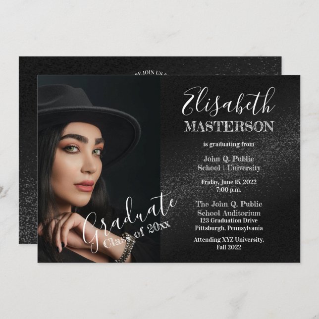 Chic Black Photo Studenten annons Party Inbjudningar (Fram/baksida)