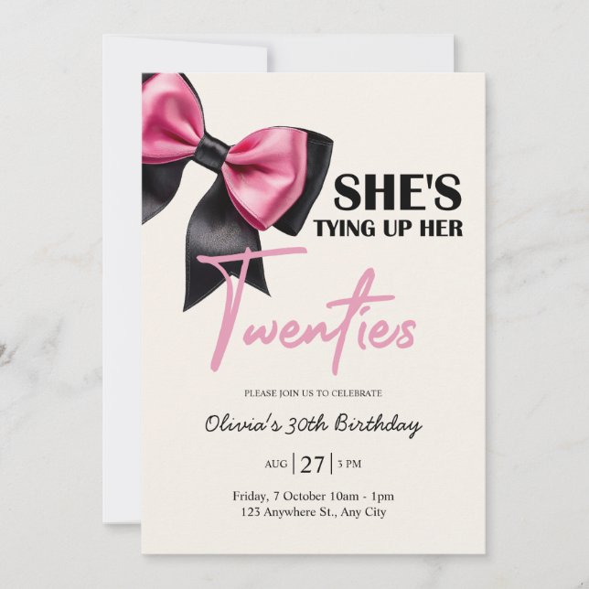 Chic Black & Pink Bow 30th Birthday Invitation Inbjudningar (Framsida)