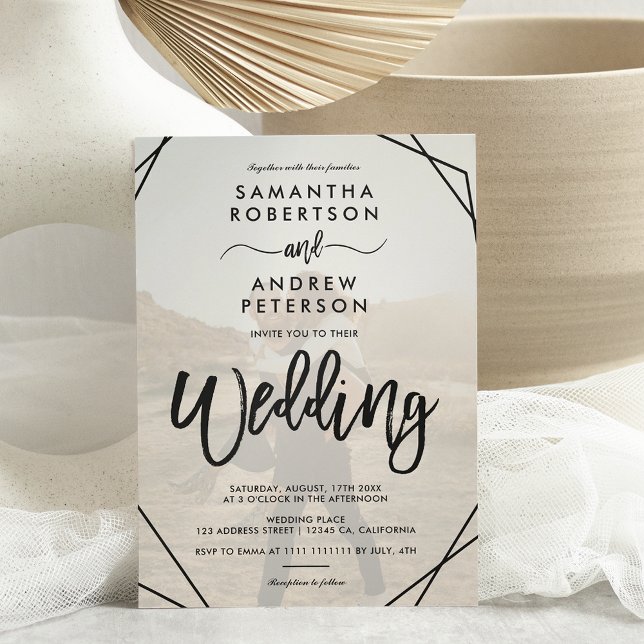 Chic Black ram, enkelt fotoskript bröllop Inbjudningar (Skapare uppladdad)