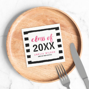 Chic Black Rand Rosa Class of 2024 Studenten Pappersservett