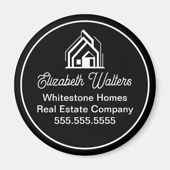Chic Black Real Estate Company Customized Realtor Magnet (Framsidan)