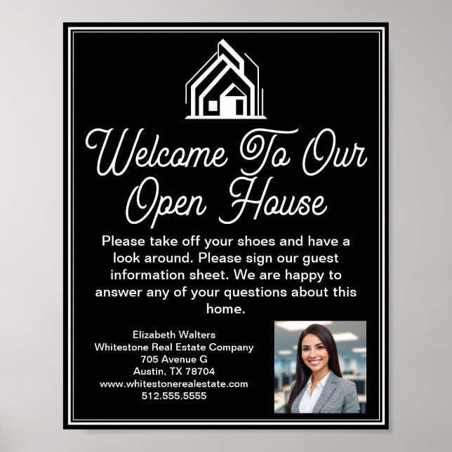 Chic Black Real Estate Company Open House Welcome Poster (Framsidan)