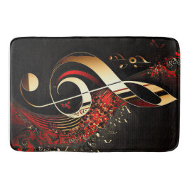Chic Black Red and Guld Treble Clef Note Badrumsmatta