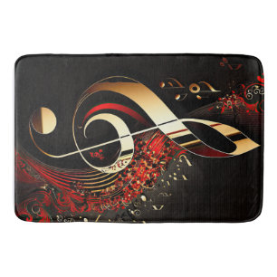 Chic Black Red and Guld Treble Clef Note Badrumsmatta