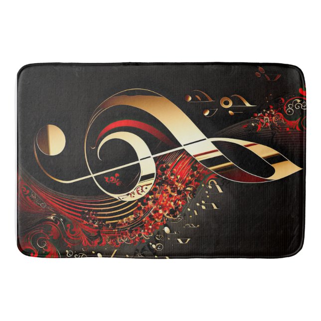 Chic Black Red and Guld Treble Clef Note Badrumsmatta (Framsidan)