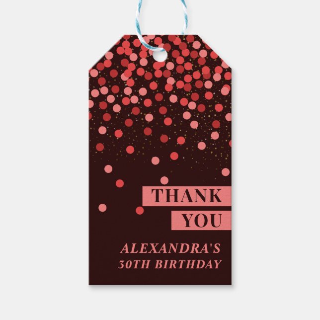Chic Black Red Confetti Tack Gift-Märkre Presentetikett (Framsidan)