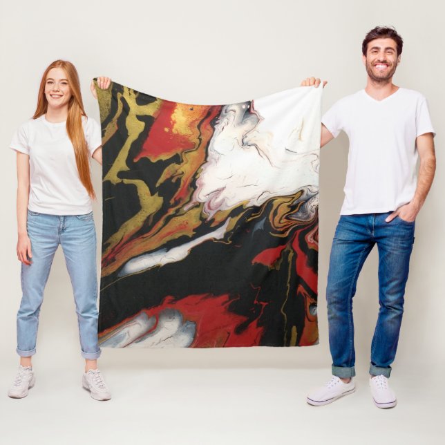 Chic Black Red Guld Abstrakt Fleece Blanket (Med) (På plats)