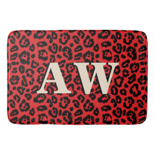 Chic Black Red Leopard Skriv ut Monogram Badrumsmatta