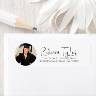 Chic Black & Red Typography Custom Photo Returadress Etikett