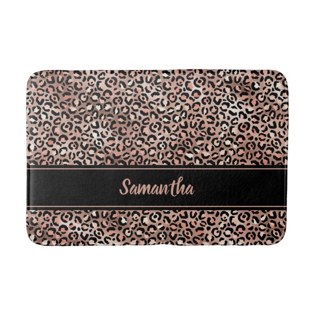 Chic Black Ro Guld Leopard Print Personlig Badrumsmatta (Framsidan)