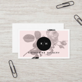 Chic Black Ro & Monogram Rosa Affärskort Visitkort