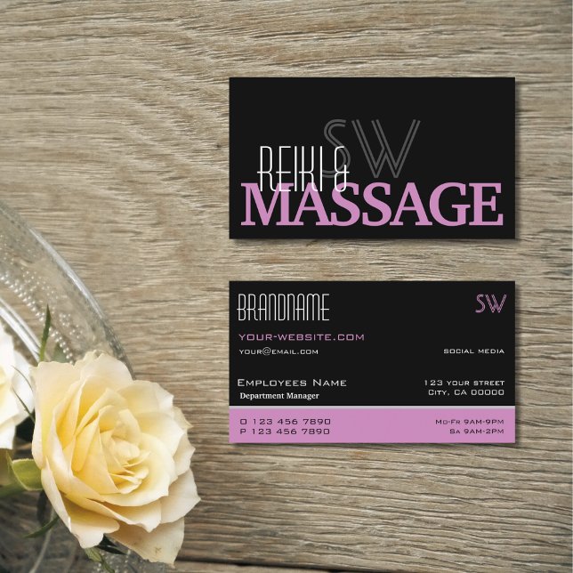 Chic Black Rosa and White Simple med Monogram Visitkort (Skapare uppladdad)