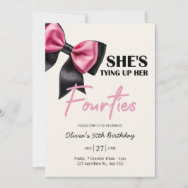 Chic Black & Rosa Bow 50:e födelsedagsinbjudan Inbjudningar