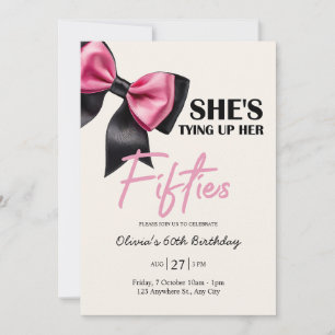 Chic Black & Rosa Bow 60:e födelsedagsinbjudan Inbjudningar