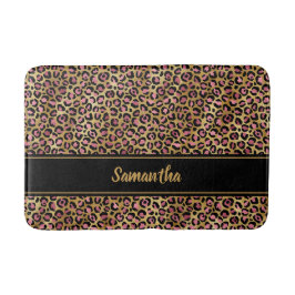 Chic Black Rosa Guld Leopard Print Personlig Badrumsmatta
