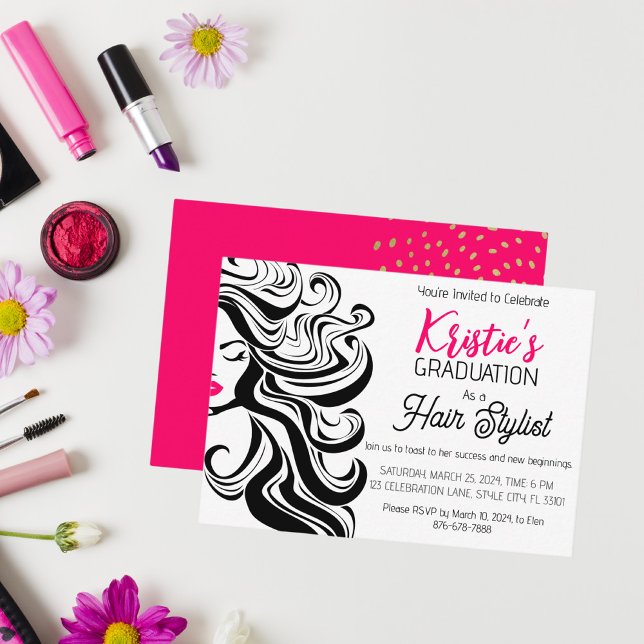 Chic Black Rosa Hair Stylist Studentfest Cute Anteckningskort (Skapare uppladdad)