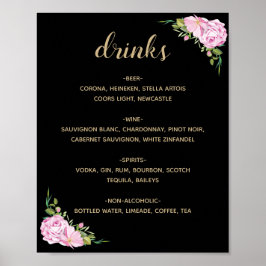 Chic Black Rosa ros Drinks Menu Poster