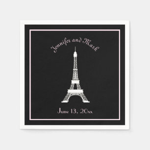 Chic Black Rosa White Fransk Eiffel Torn Bröllop Pappersservett