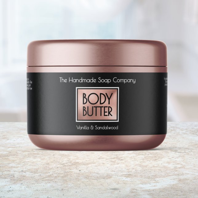 Chic Black, Rose Gold, White Body Butter Jar label Vattenflaska Etikett (Skapare uppladdad)