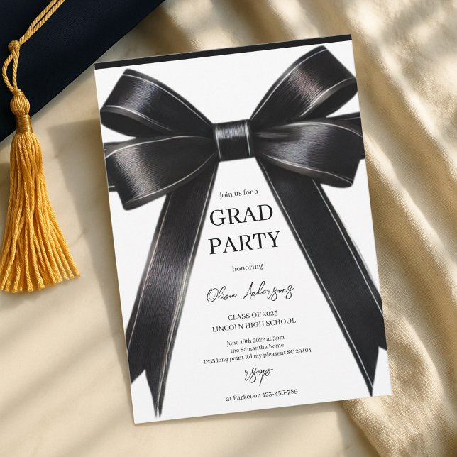 Chic Black Satin Bow-Studentfest Inbjudningar (Skapare uppladdad)