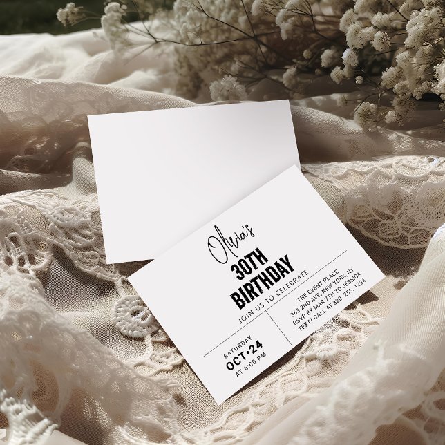 Chic Black Script 30års födelsedag Elegant & Moder Inbjudningar (Skapare uppladdad)