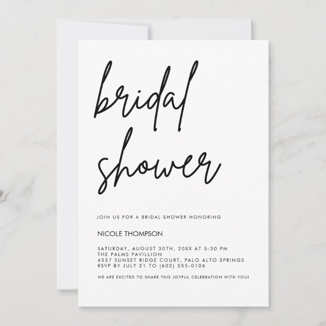 Chic Black Script Bridal Shower Invitation Minimal Inbjudningar (Framsida)