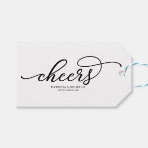 Chic Black Script Cheers Vin Flaska Märkre Presentetikett