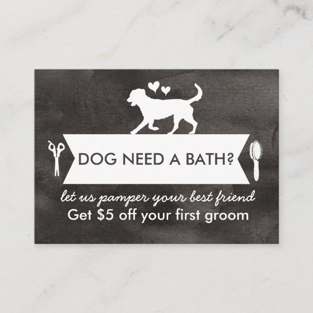 Chic Black Silhouette Hund Grooming Promo Card Visitkort (Framsida)