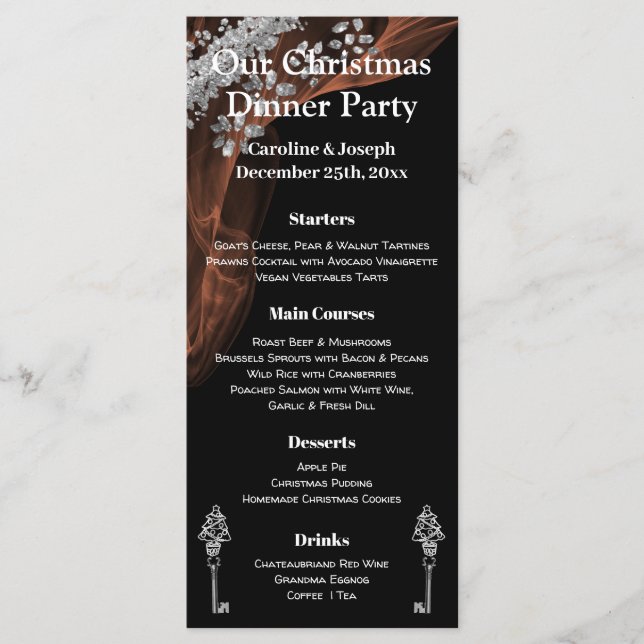 Chic Black & Silver jul Menu med Julafton träd Meny (Framsida)