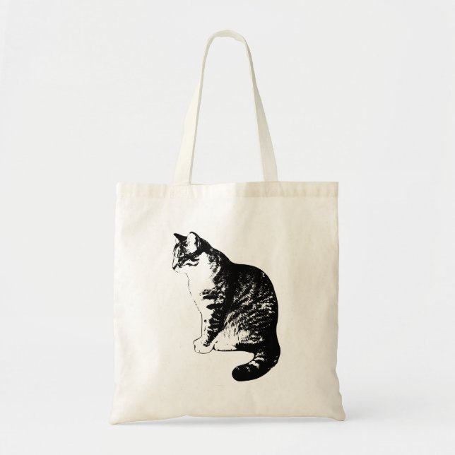 Chic Bläck Tabby katt Sida Vy Tote Tygkasse (Framsidan)