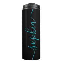 Chic Black Teal Green Script Name Thermal Tumbler