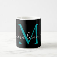Chic Black Teal Grönt Monogram Elegant Script
