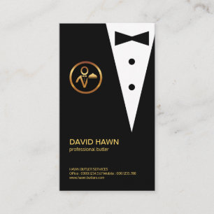 Chic Black Tuxedo Guld Boutonniere Butlers Logotyp Visitkort