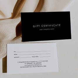 Chic Black Typography Business Gift Certificate Visitkort
