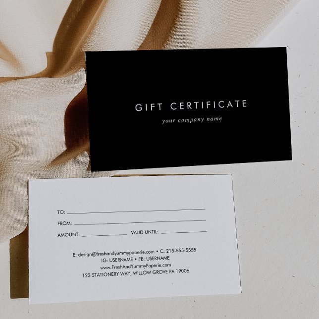 Chic Black Typography Business Gift Certificate Visitkort (Skapare uppladdad)