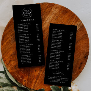 Chic Black Typography Logotyp Business Pris List Reklamkort