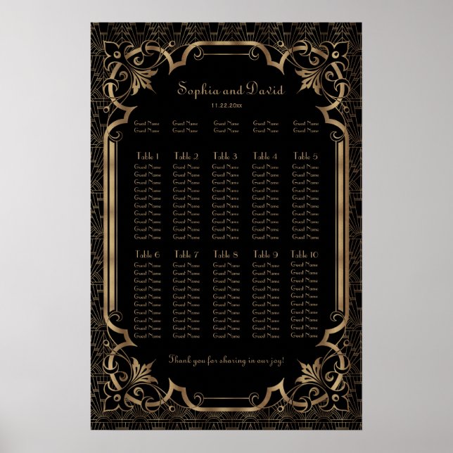 Chic Black Underbar Gatsby Art Deco-sittdiagram Poster (Framsidan)