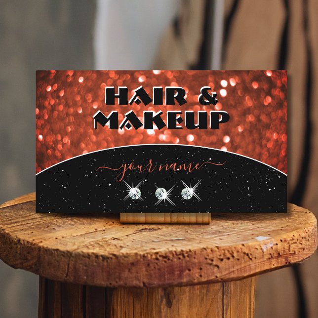 Chic Black Vermilion Red Gnistra Glitter Glamous Visitkort (Skapare uppladdad)